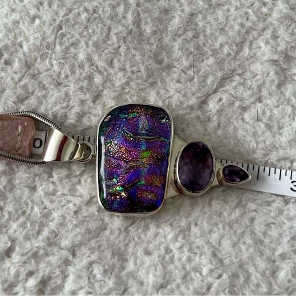 DICHROIC GLASS AMETHYST STERLING SILVER DESIGNER SIGNED PENDANT 16” SNAKE CHAIN - Picture 6 of 8